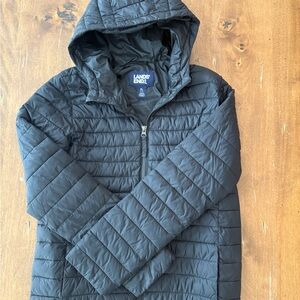 Lands' End Quilted Black Hooded Jacket